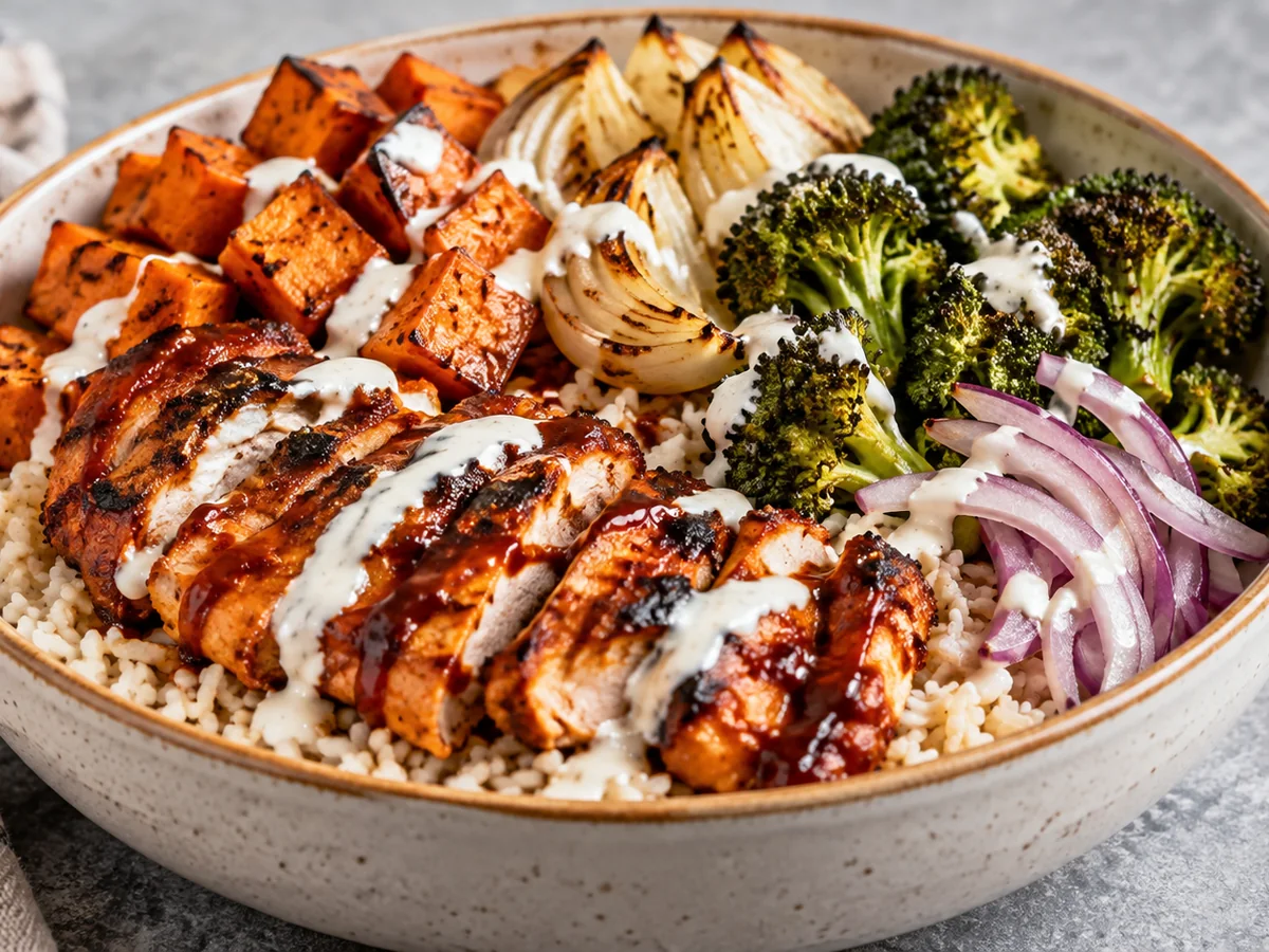BBQ Chicken & Roasted Sweet Potato Bowls