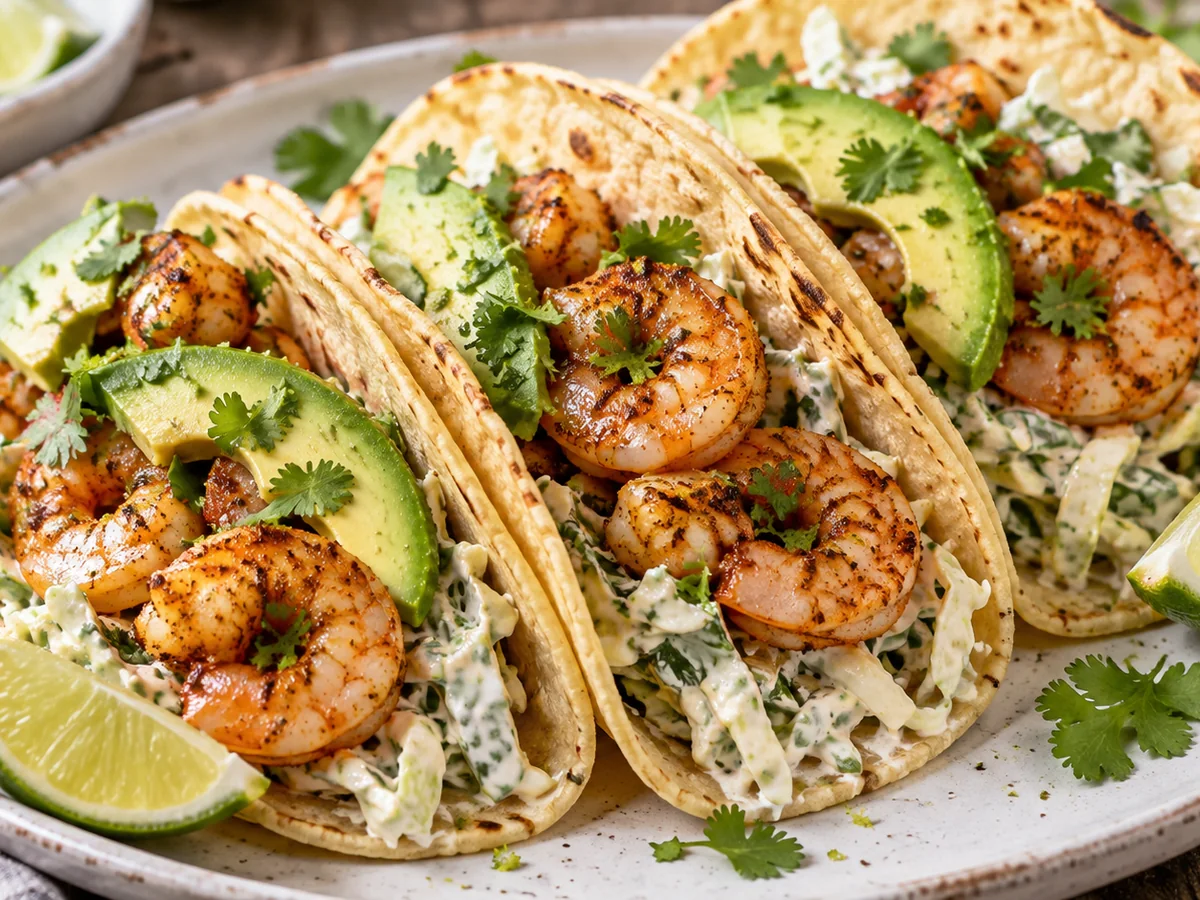 Cilantro Lime Shrimp Tacos with Creamy Slaw